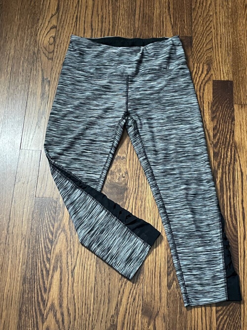 RBX Active Leggings Space Dye Black Trim Criss-Cross Detail  Workout Size Small